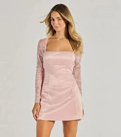 Liora Lace Sleeve Satin A-Line Mini Dress