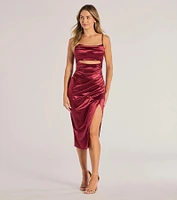 Lilith Satin Cutout Wrap-Front Midi Dress