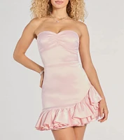 Kathleen Strapless Sweetheart Satin Ruffle Party Dress