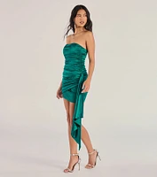 Carlene Ruched Satin Bodycon Mini Dress