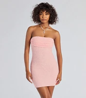 Lena Strapless Bodycon Beaded Mesh Mini Dress