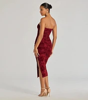 Destiny Strapless Velvet Mesh Midi Dress