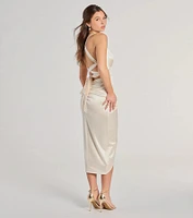 Sheila Lace-Up Satin Midi Formal Dress