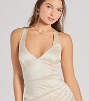 Sheila Lace-Up Satin Midi Formal Dress