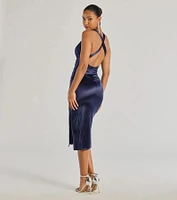 Abigail V-Neck Strappy Satin Midi Dress