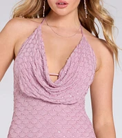 Hadley Halter Cowl Neck Beaded Bodycon Mini Dress