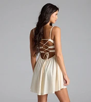 Jianna Floral Satin Short A-Line Dress