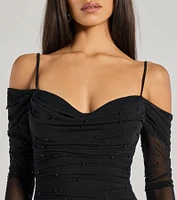 Talia Pearl Mesh Cold-Shoulder Mini Dress
