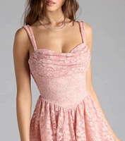 Selina Cutout Back Lace Glitter Skater Dress