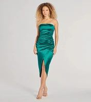 Sheryll Strapless Wrap Satin Midi Dress