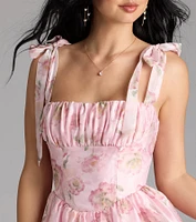 Leoni Lace-Up Corset Floral Skater Dress