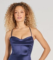 Heidi Corset Slit Satin Midi Dress