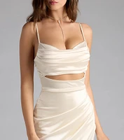 Lilith Satin Cutout Wrap-Front Midi Dress