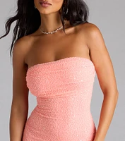 Lena Strapless Bodycon Beaded Mesh Mini Dress