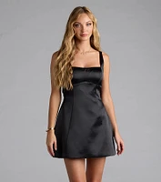 Amalia Bow A-Line Satin Short Dress