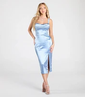 Laina High Slit Satin Midi Dress