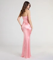 Olive Strapless Slit Mermaid Satin Formal Dress