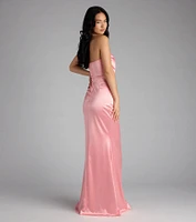 Olive Strapless Slit Mermaid Satin Formal Dress