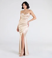 Olive Strapless Slit Mermaid Satin Formal Dress