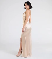 Olive Strapless Slit Mermaid Satin Formal Dress