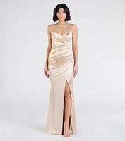 Olive Strapless Slit Mermaid Satin Formal Dress