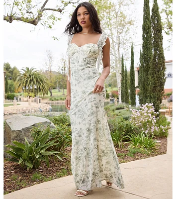 Melita Ruffle Mermaid Floral Mesh Formal Dress