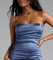 Shandra Strapless Lace-Up Satin Formal Dress