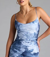 Isa Floral Cowl Neck Slit Formal Dress