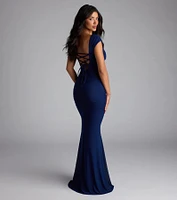 Camren Lace-Up Mermaid Mesh Formal Dress