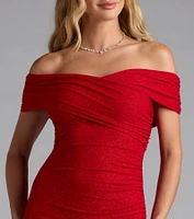 Giada Glitter Knit Off-the-Shoulder Column Dress