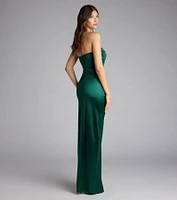 Brianna Satin Strapless High Slit Column Dress
