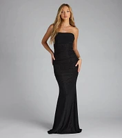 Mischka Strapless Mermaid Glitter Formal Dress