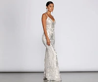 Ginger Sequin Mesh Strappy Gown
