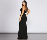 Oksana Marabou Trim Formal Crepe Dress