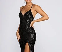 Deirdre Sequin Mesh Slit Gown