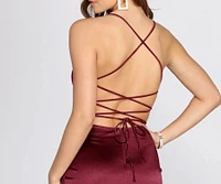 Faye Lace Up Back Satin Dress