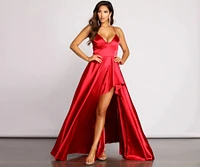 Belinda Formal Satin Lace Up A-Line Dress