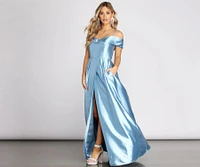 Cecilia Satin Off Shoulder A-Line Dress