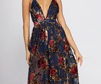 Justina Floral Velvet Burnout Chiffon Dress