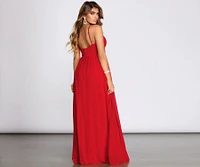 Arlyn Chiffon Deep V A Line Dress