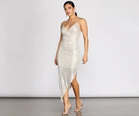 Miley Asymmetric Sequin Midi Dress