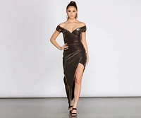 Cairo Glitter Off-Shoulder Wrap Dress
