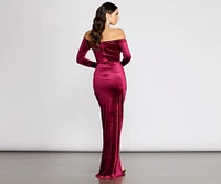 Celeste Off The Shoulder Wrap Front Velvet Dress