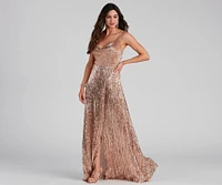 Blair Sequin Wrap-Front Formal Dress