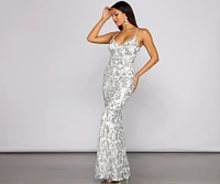 Taisia Formal Sequin Scroll Dress