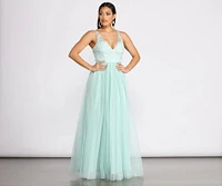 Jamie Lace Floral Applique Mesh A-Line Dress