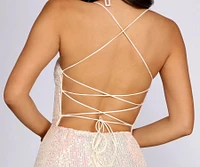 Angelia Lace Up Back Iridescent Sequin Dress