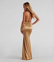 Jennifer Stretch Satin Ruched Formal Dress
