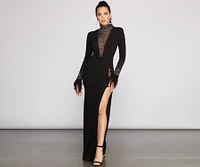 Beka Mesh And Heat Stone High Slit Dress