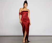 Cynthia Off-The-Shoulder Satin Formal Dress